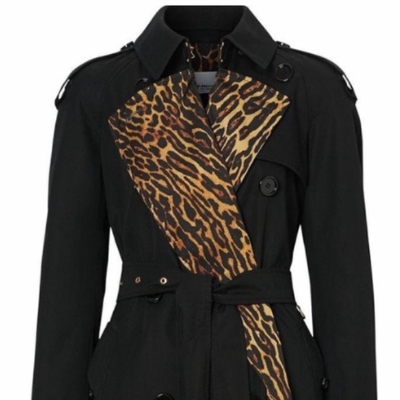 BURBERRY BRIDSTOW BLACK GABARDINE COTTON TRENCH COAT LEOPARD PRINTED LINING US 4 - Picture 5 of 15
